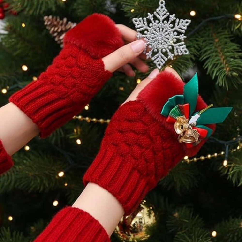 Snowflake Winter Arm Warmer Knit Gloves